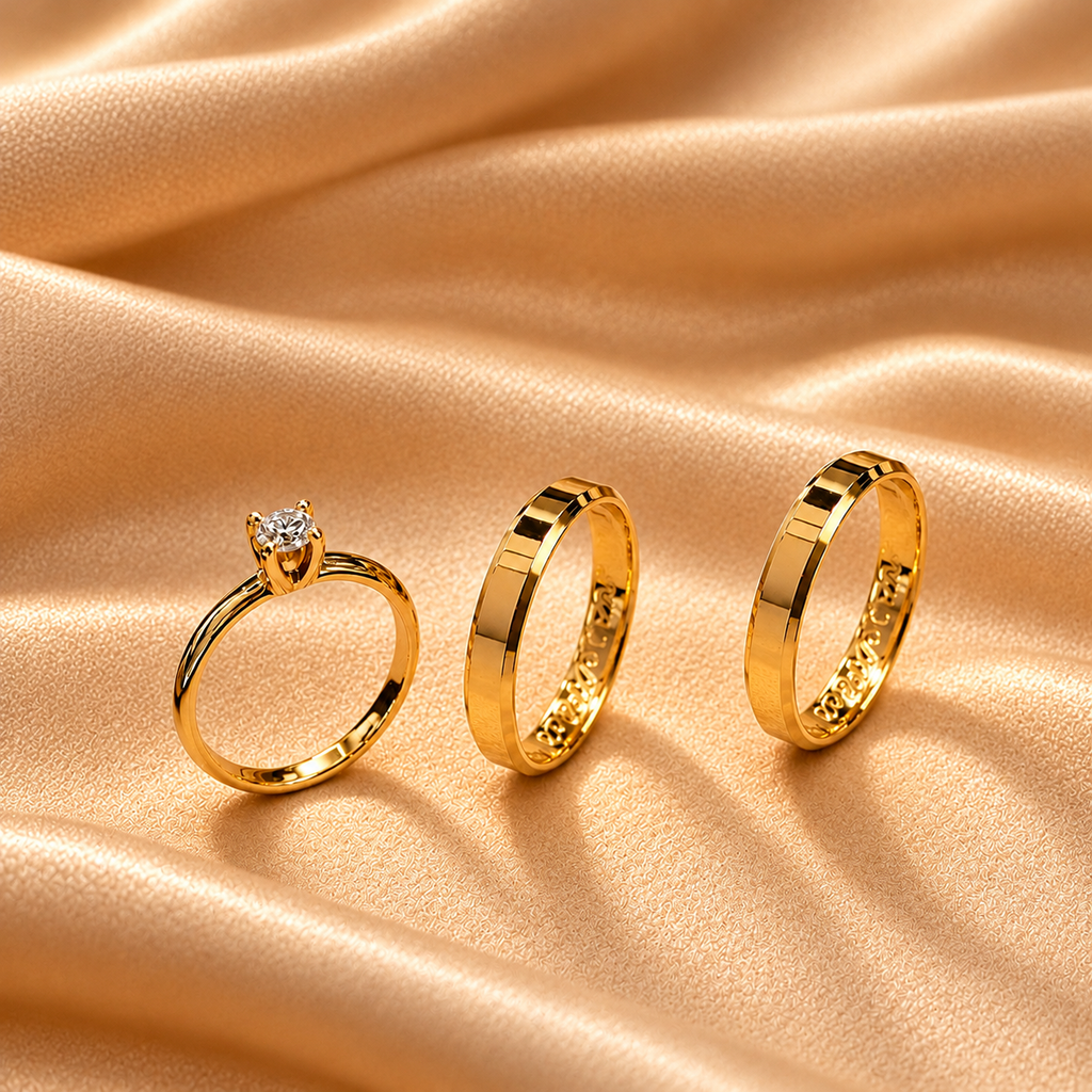 Combo Alianca Casamento Ouro 10K 6Mm 10 Gramas Par M2 Solitario Cravejado