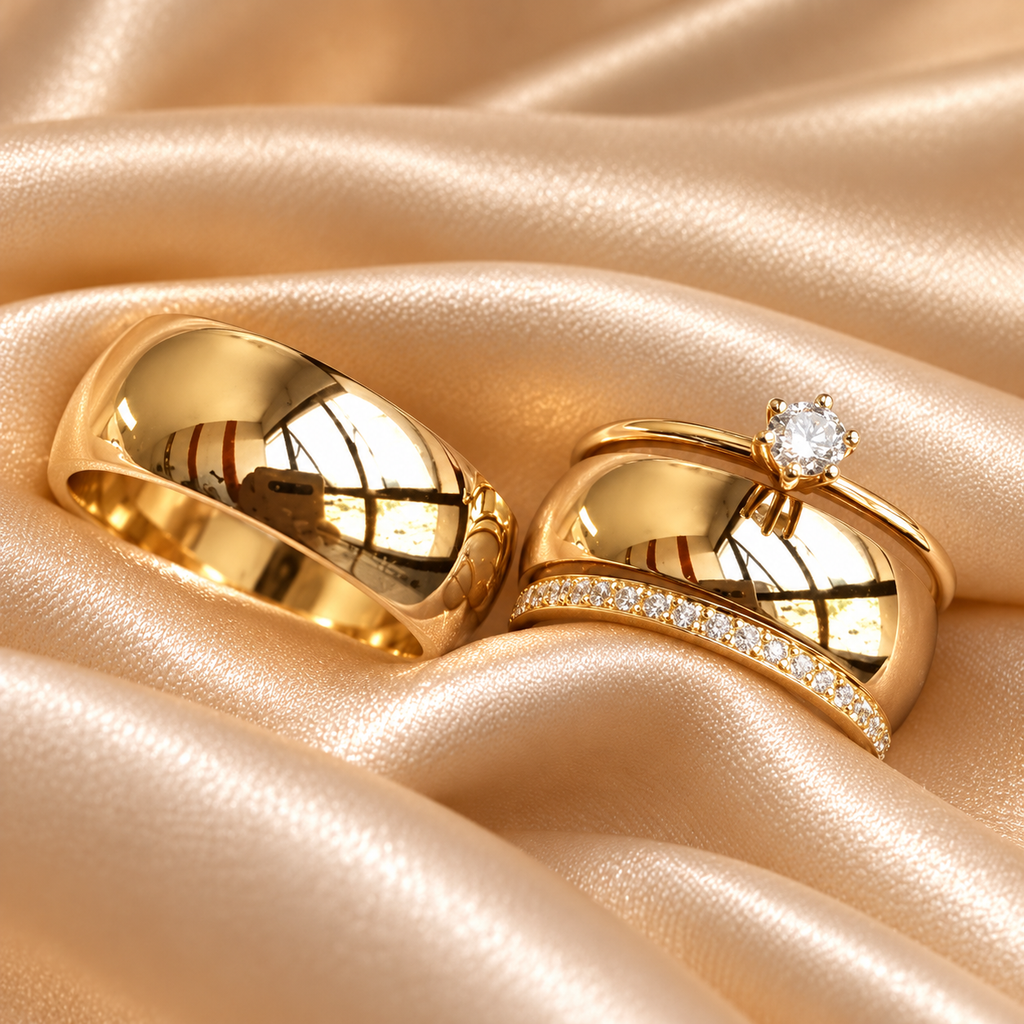 Par De Aliancas Anatomicas 10 Gramas 6Mm Com Revestimento Duplo Ouro 18K Garantia Eterna