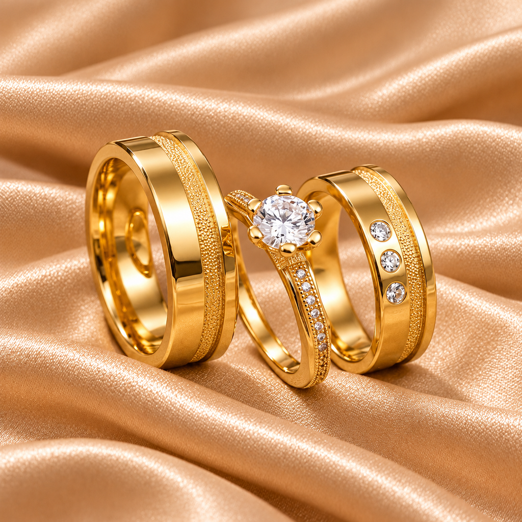 Par de Alianças Elegance em Ouro 10K 6Mm 10 Gramas + Solitário