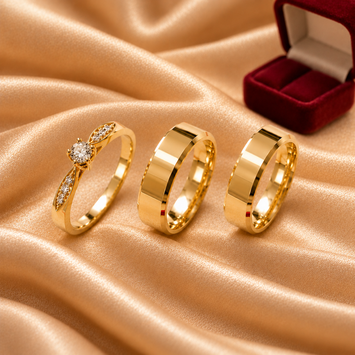 Combo Alianca Casamento Ouro 10K 8Mm 15 Gramas Par M45 Solitario Cravejado